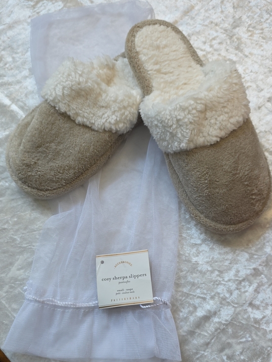 Pottery Barn Shoes - NWT Pottery Barn Cozy Sherpa Slippers - Cream and Taupe